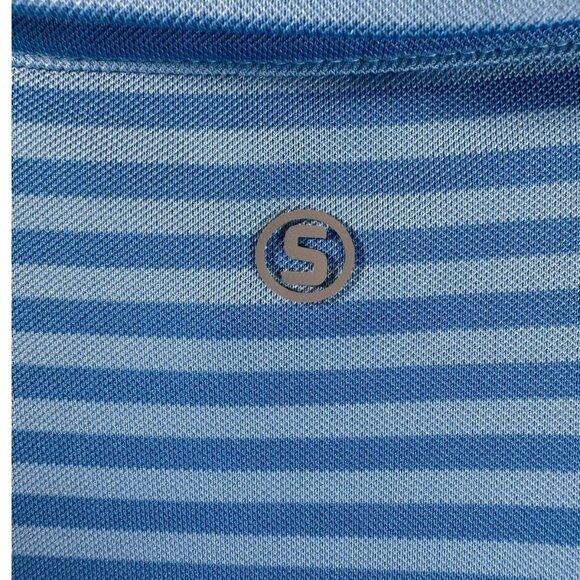 STITCH Dri Fit Polo Shirt Blue striped Preppy Golf Casual Soft Shirt Short Sleev - Picture 7 of 8